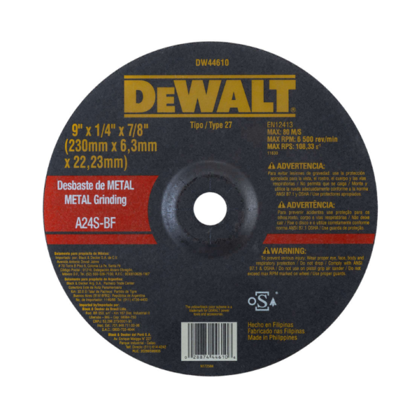 DISCO DE DEBASTE 9″ X 1/4″ 6.3MM DEWALT